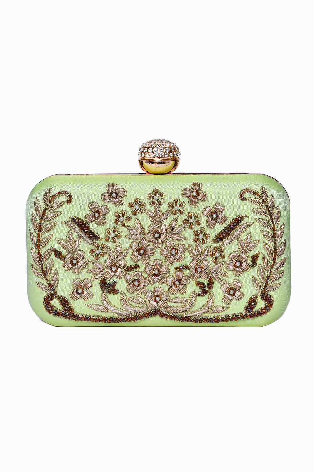NR By Nidhi Rathi Women Green &amp; Grey Embroidered Embroidered Box Clutch