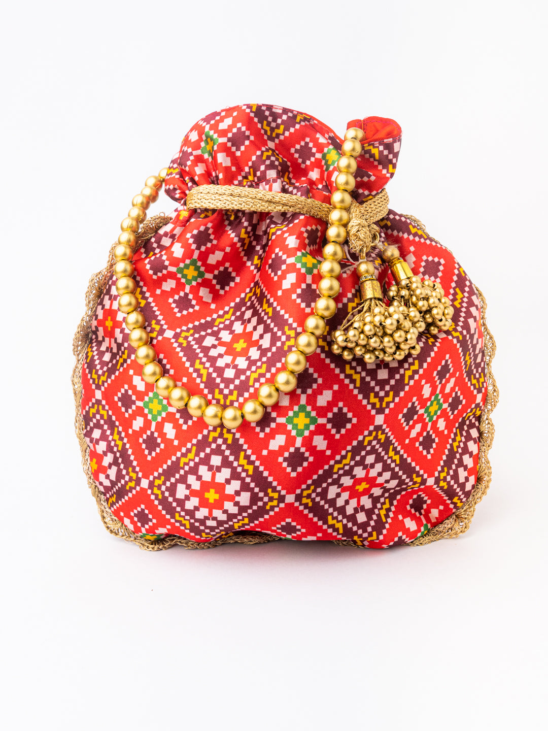 NR By Nidhi Rathi Pink &amp; Orange Printed Potli Clutch