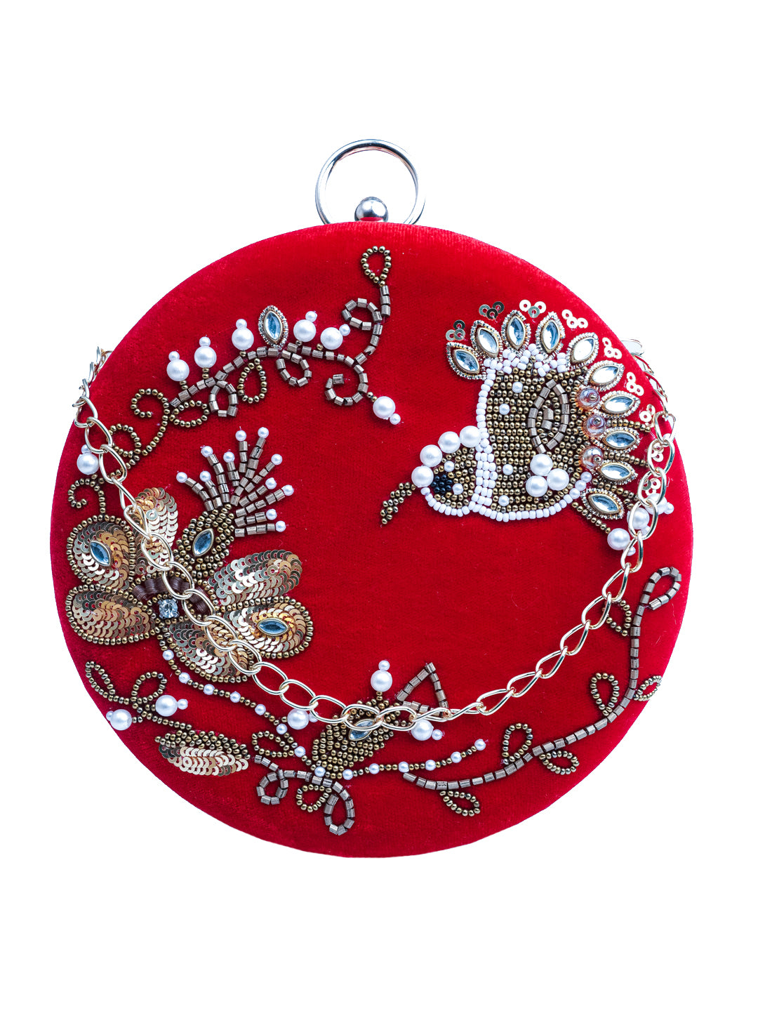 NR By Nidhi Rathi Red &amp; Silver-Toned Embellished Box Clutch