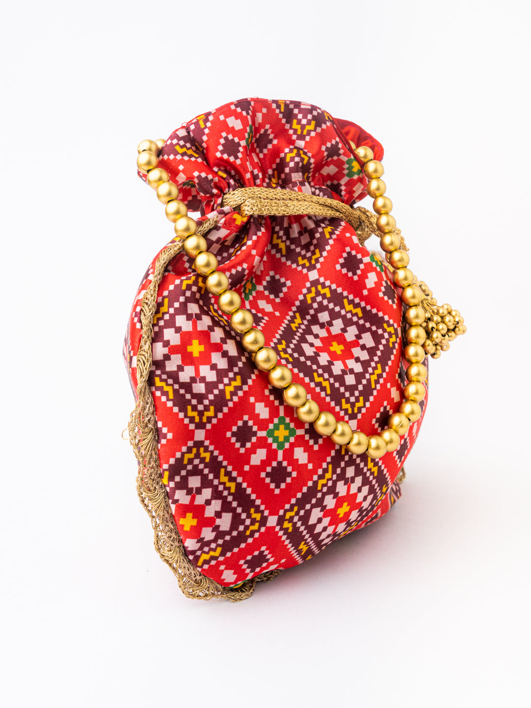 NR By Nidhi Rathi Pink &amp; Orange Printed Potli Clutch