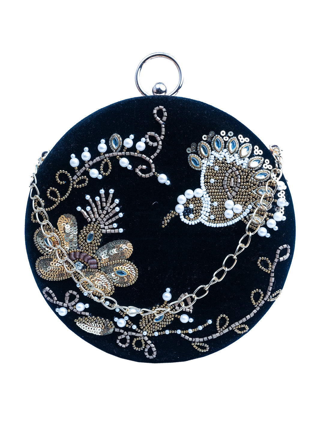 NR By Nidhi Rathi Black &amp; Silver-Toned Embroidered Embellished Box Clutch