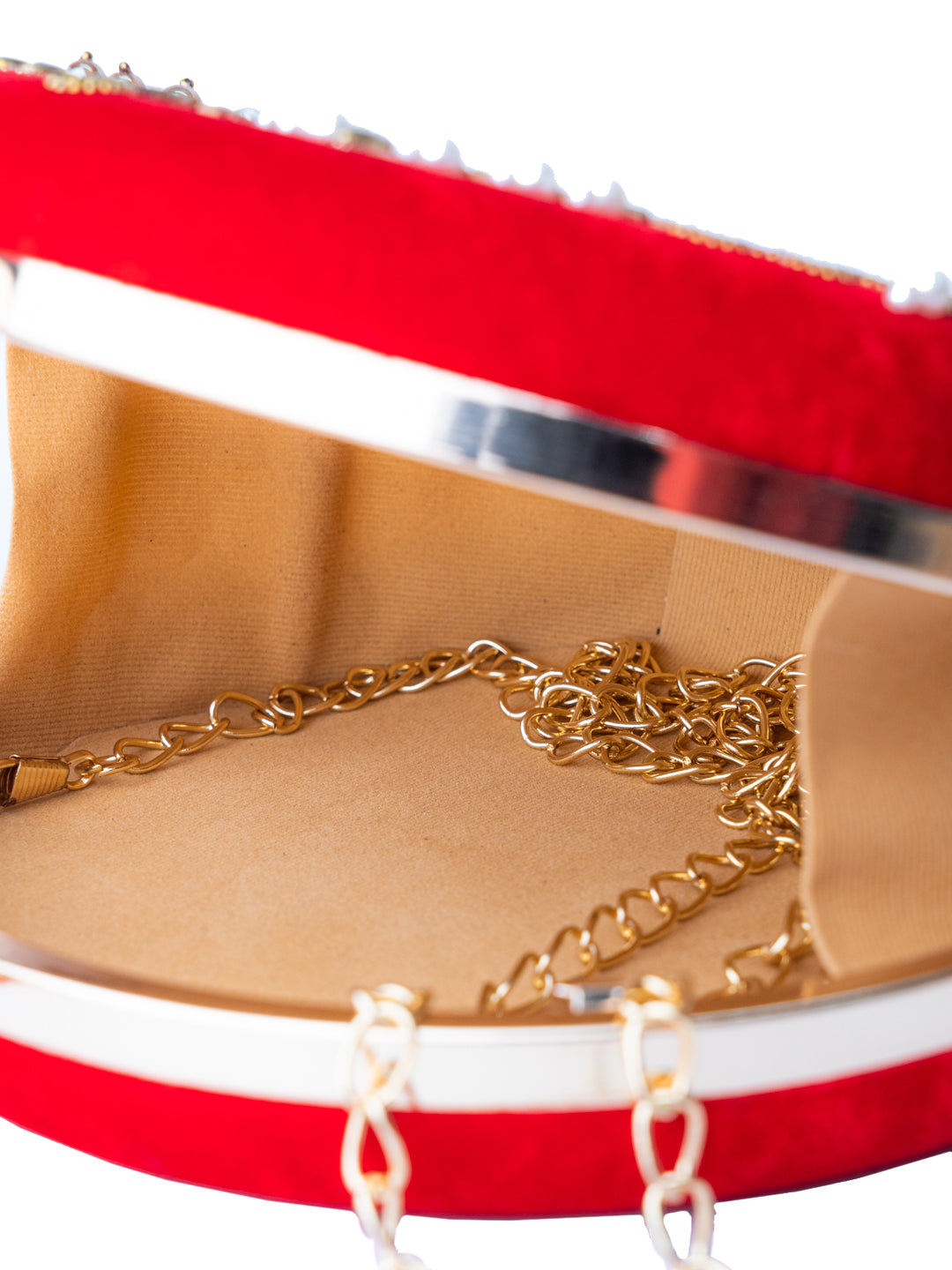 NR By Nidhi Rathi Red &amp; Silver-Toned Embellished Box Clutch