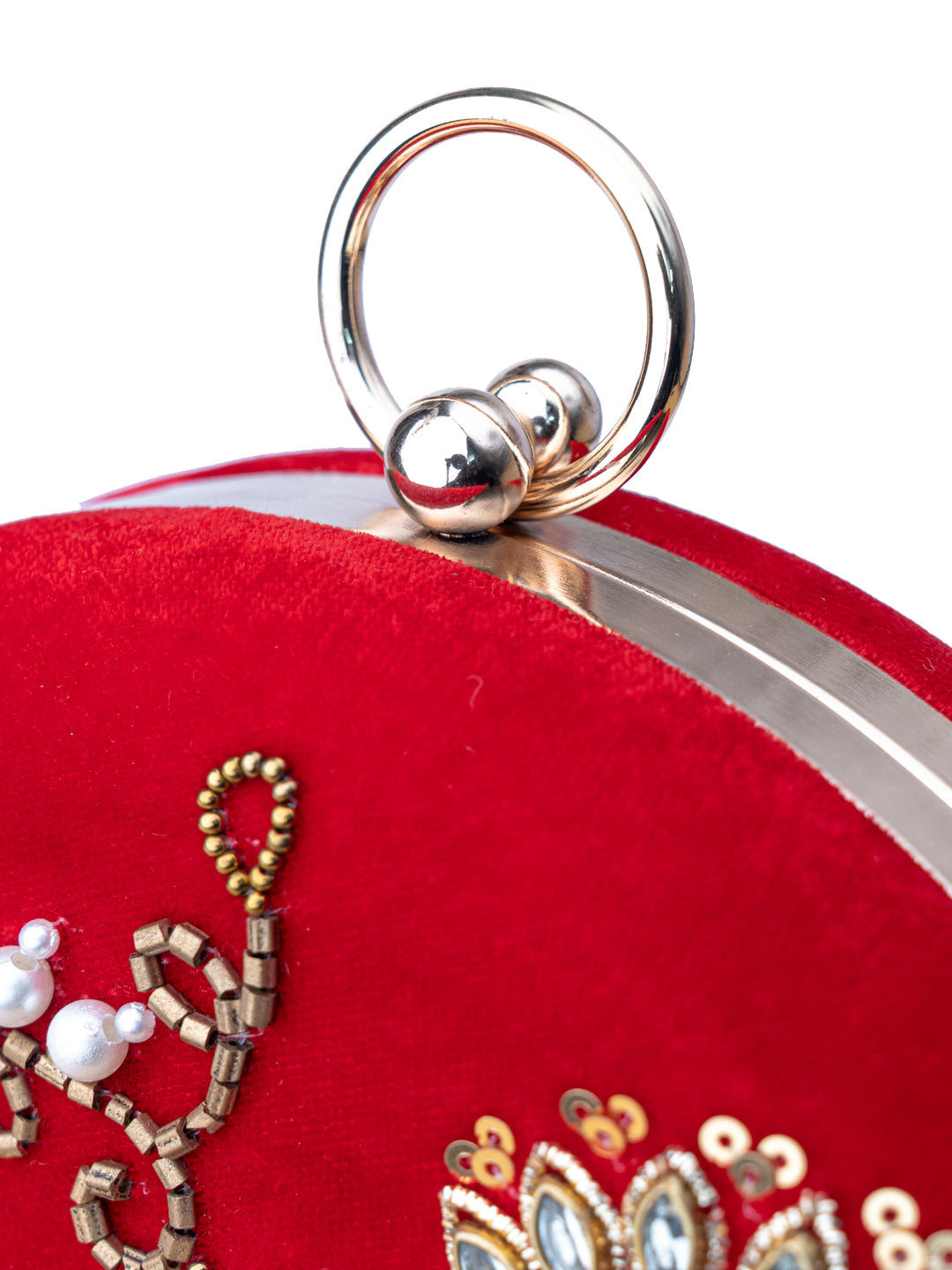 NR By Nidhi Rathi Red &amp; Silver-Toned Embellished Box Clutch