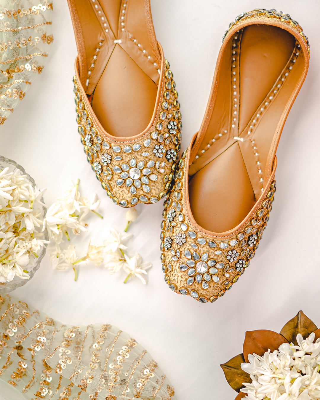 NR By Nidhi Rathi Square Toe Ethnic Embellished Fabric Mojaris