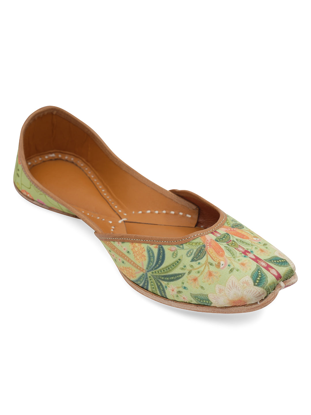 NR By Nidhi Rathi Women embroidered Mojaris- Parrot Green