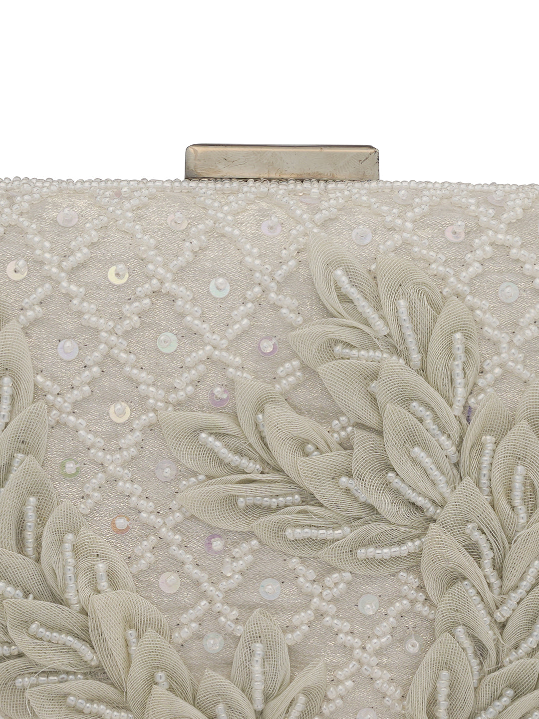 White Patch Work Embellised Clutch Bag
