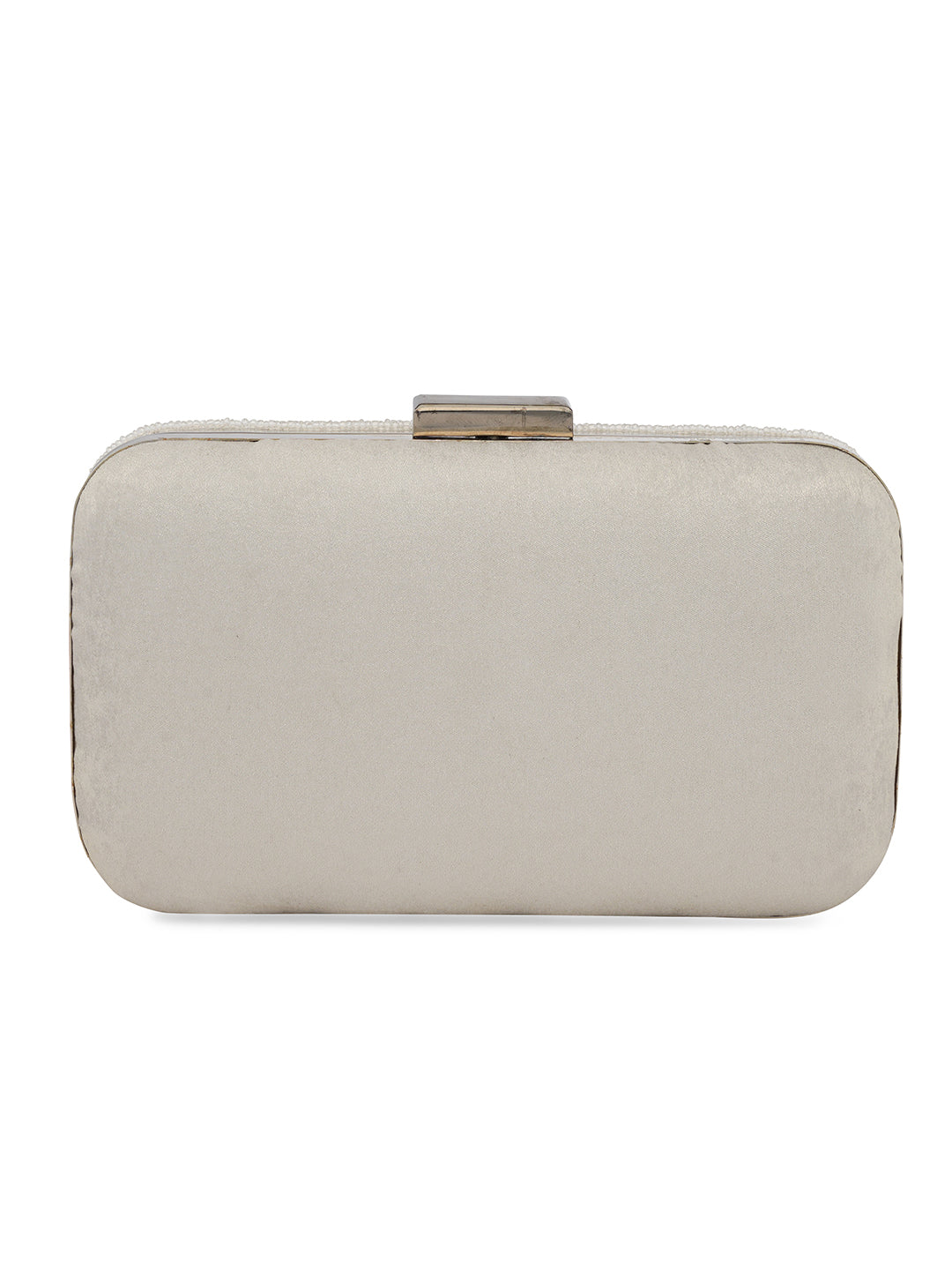 White Patch Work Embellised Clutch Bag