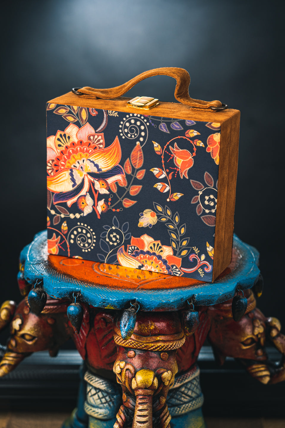 Nidhi_Rathi_Black_Orange_Printed_Box_Clutch