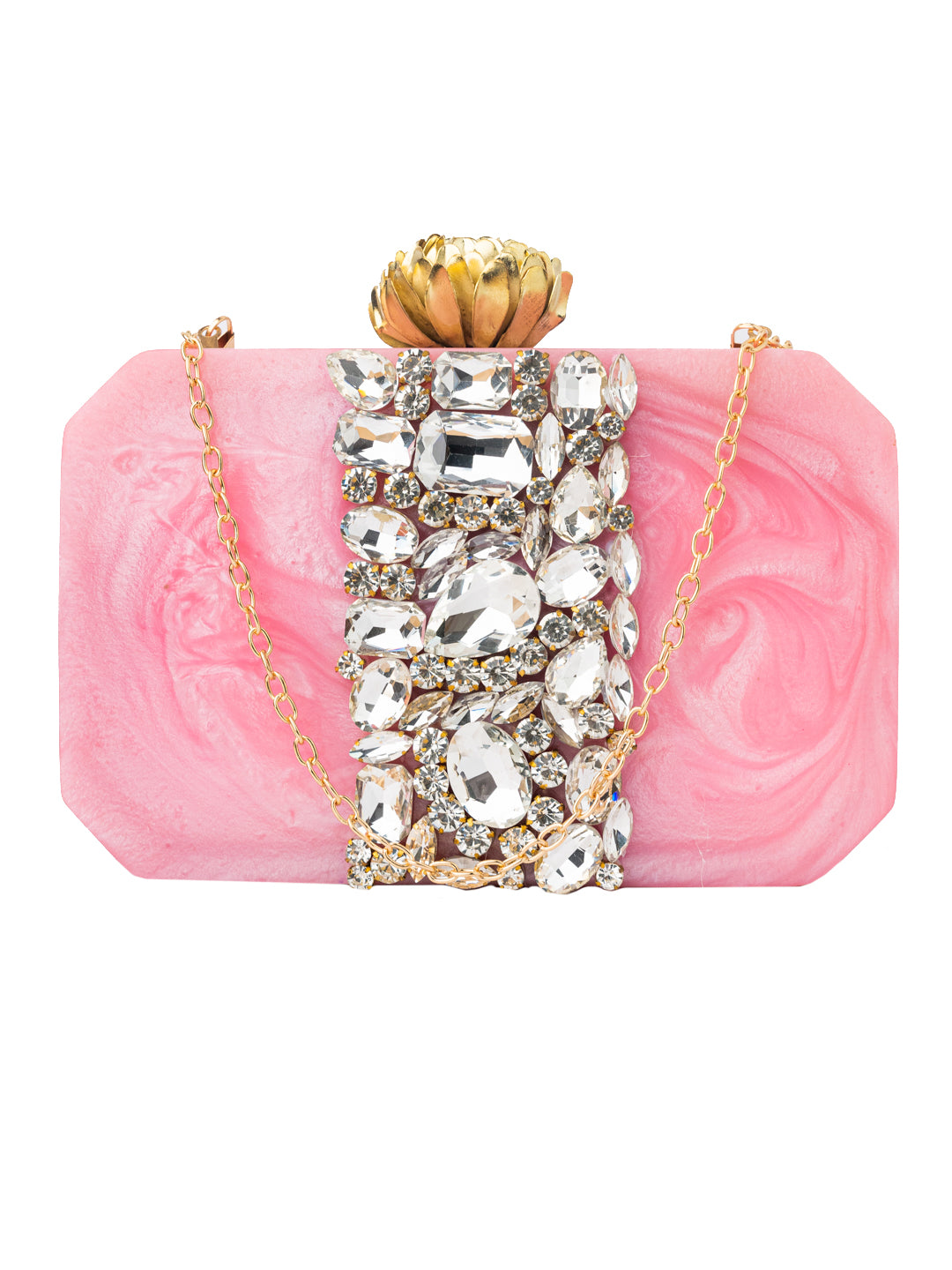 NR By Nidhi Rathi Pink Silver-Toned Embellished Box Clutch