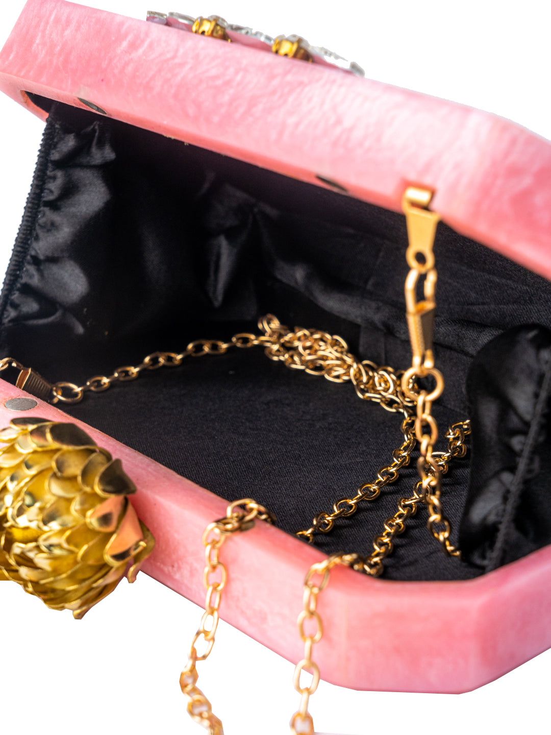 NR By Nidhi Rathi Pink Silver-Toned Embellished Box Clutch