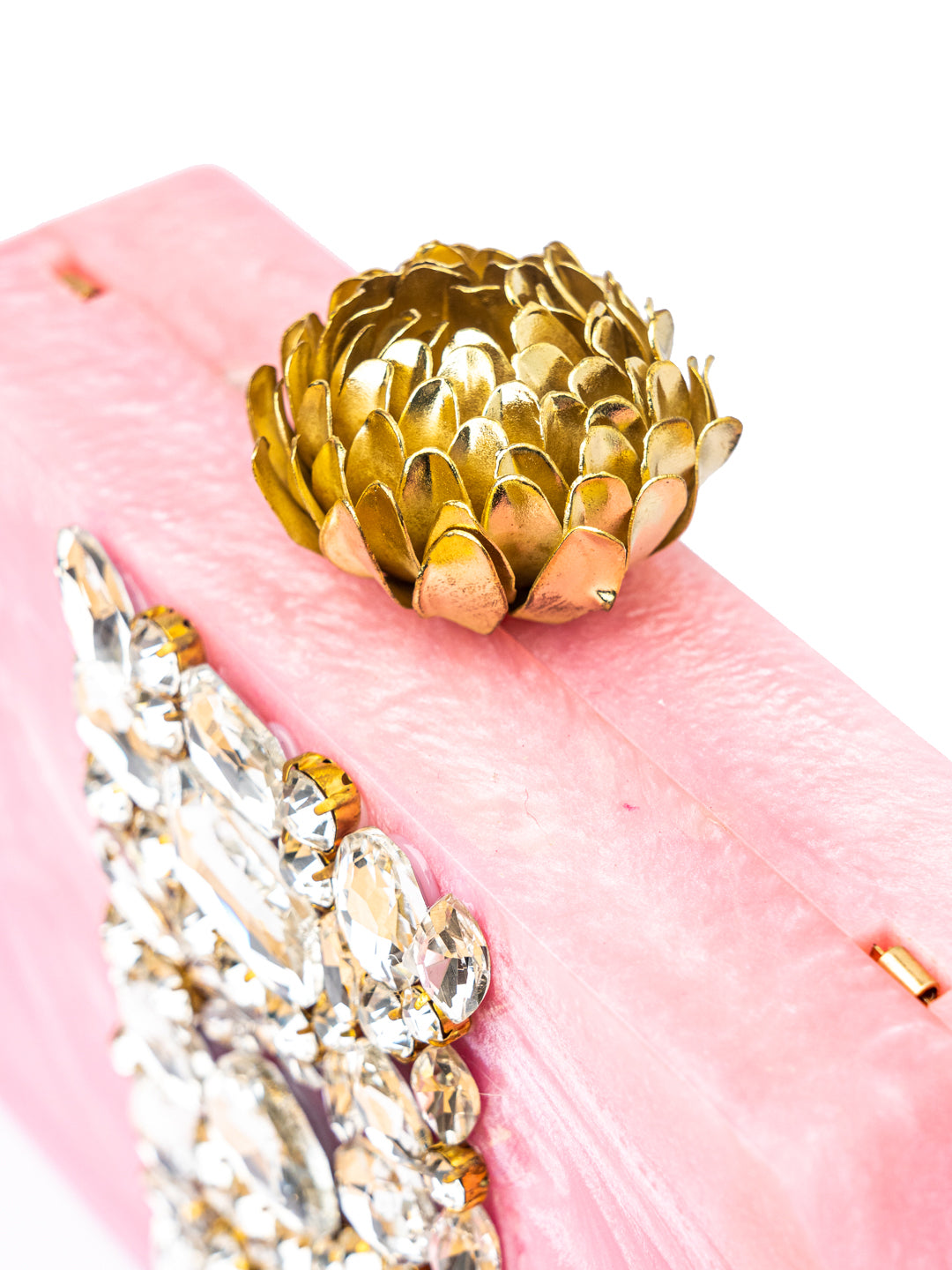 NR By Nidhi Rathi Pink Silver-Toned Embellished Box Clutch