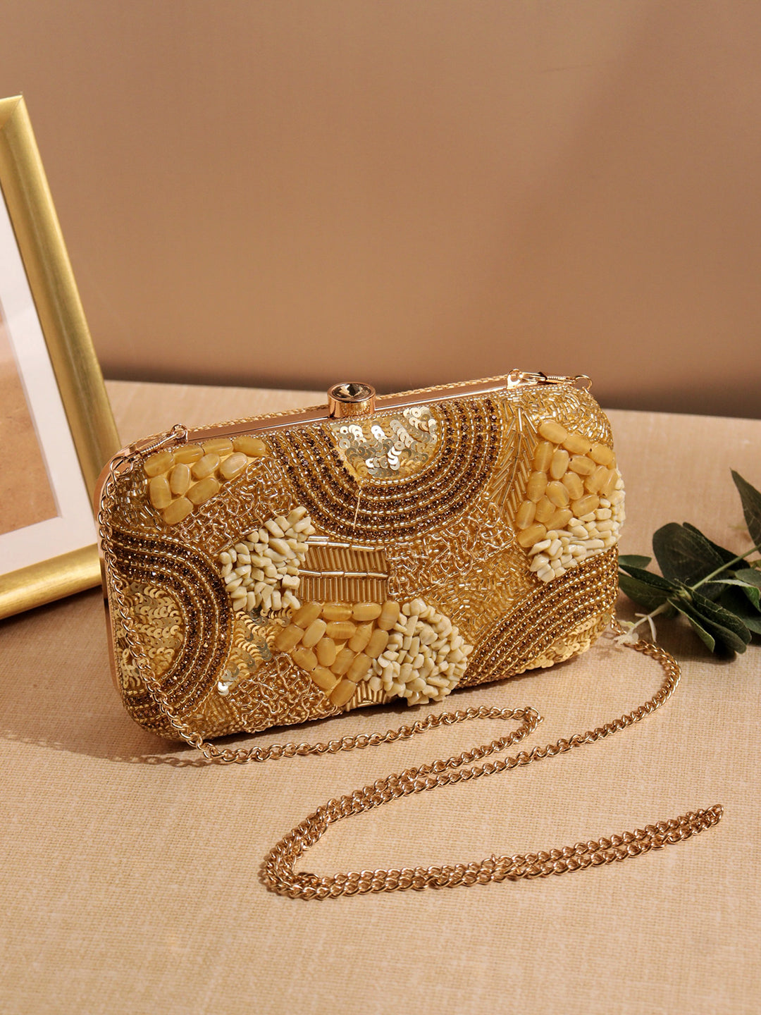 Gold Embroidered Casual Box Clutches
