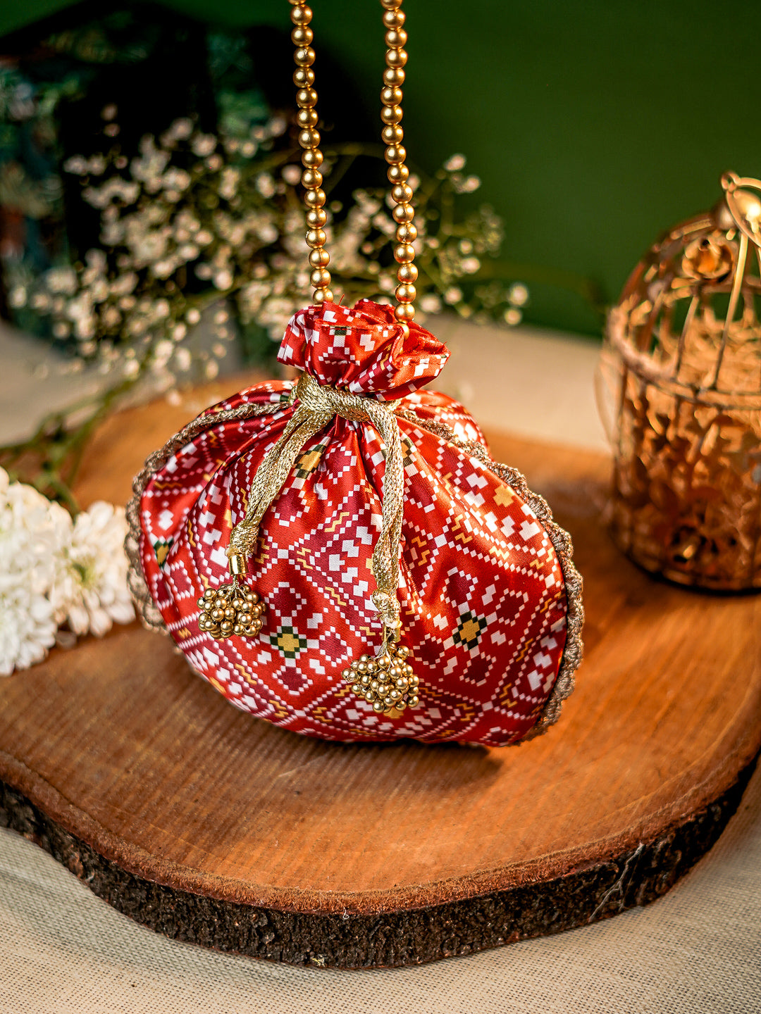 NR By Nidhi Rathi Pink &amp; Orange Printed Potli Clutch