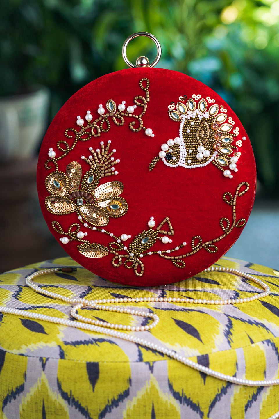 NR By Nidhi Rathi Red &amp; Silver-Toned Embellished Box Clutch