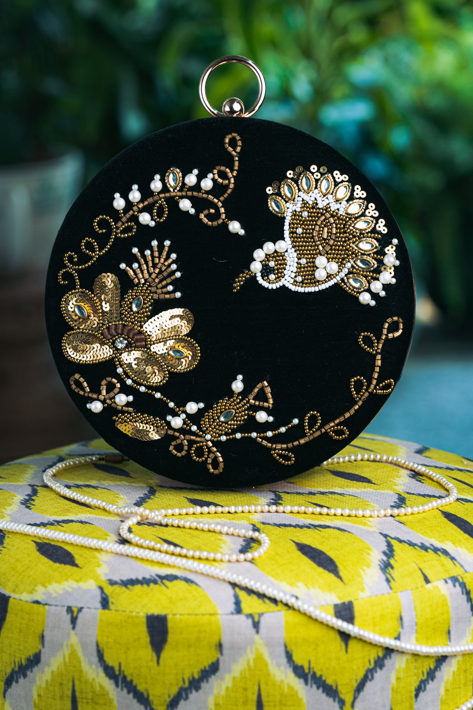 NR By Nidhi Rathi Black &amp; Silver-Toned Embroidered Embellished Box Clutch