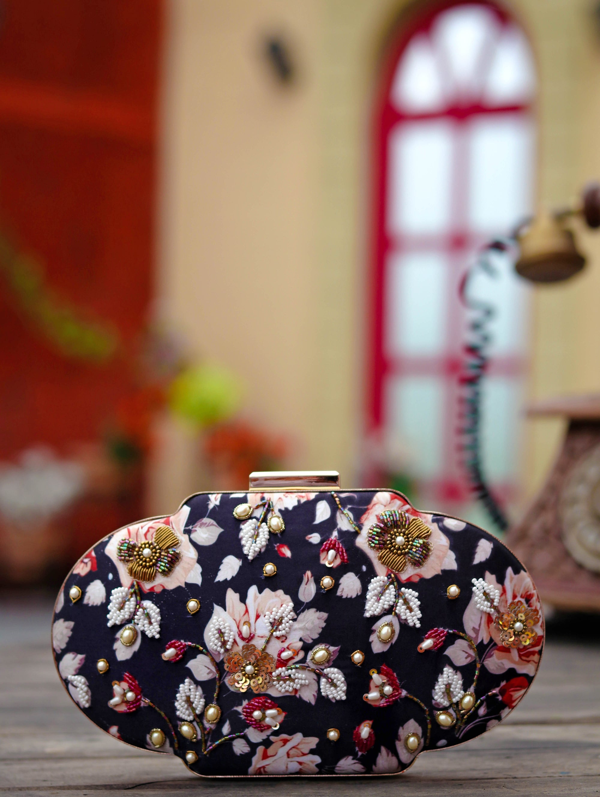 Nidhi_Rathi_Black_Peach-Coloured_Embellished_Box_Clutch